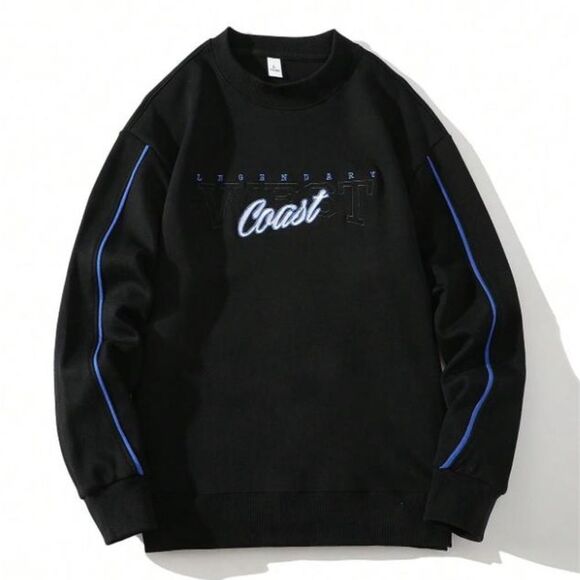 Coast letter embroidery contrast piping sweatshirt “West Coast” black M NWOT - Picture 1 of 6